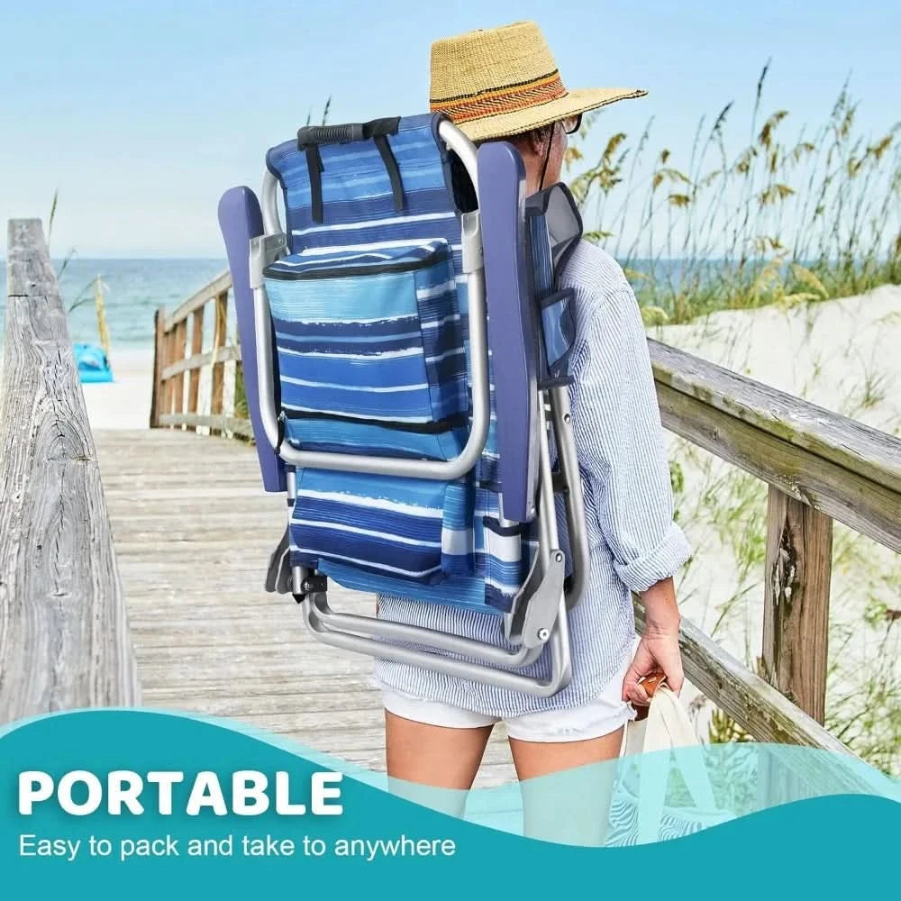 Backpack Beach Chairs for Adults,Pack Folding Heavy Duty Camping Chair with Large Pockets and Cup Holder,Adjustable high Beach