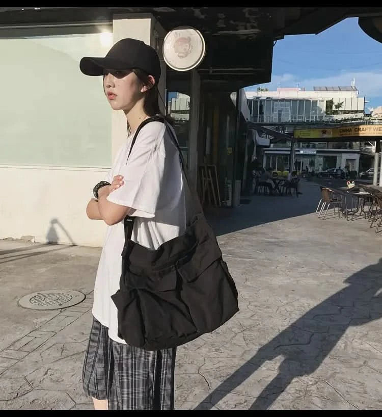 Women Messenger Bag Laege School Computer Shoulder Handbag Black Student Handbag Zipper Casua Canvas Bags - M & M Global