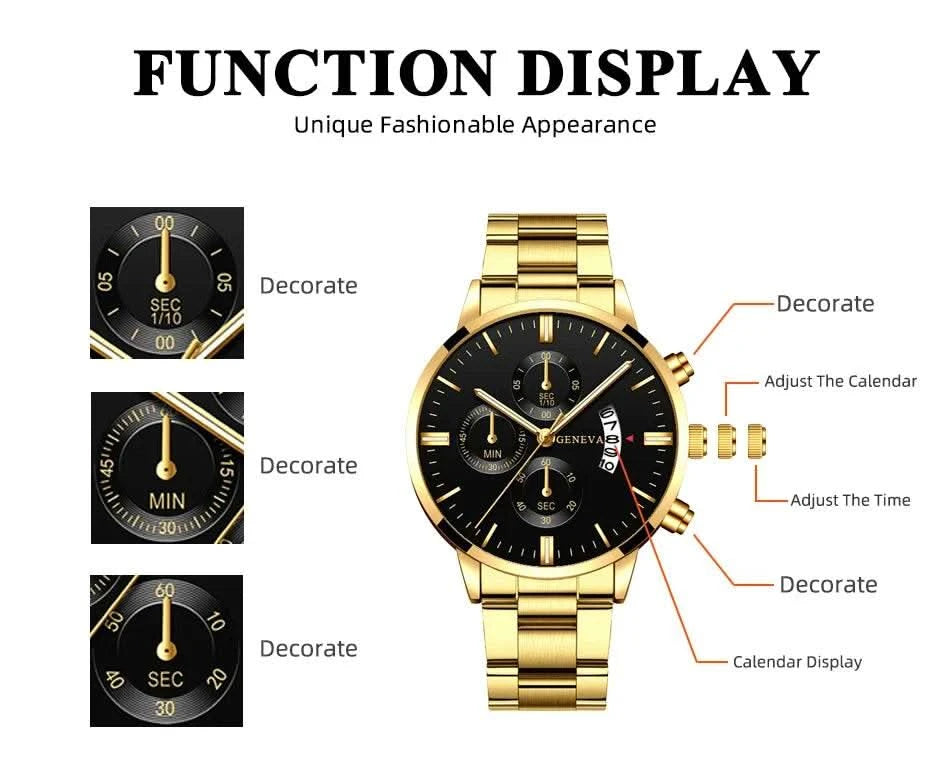 2023 Fashion Men Gold Stainless Steel Watch Luxury Calendar Quartz Wrist Watch Mens Business Watches for Man Clock Reloj Hombre - M & M Global