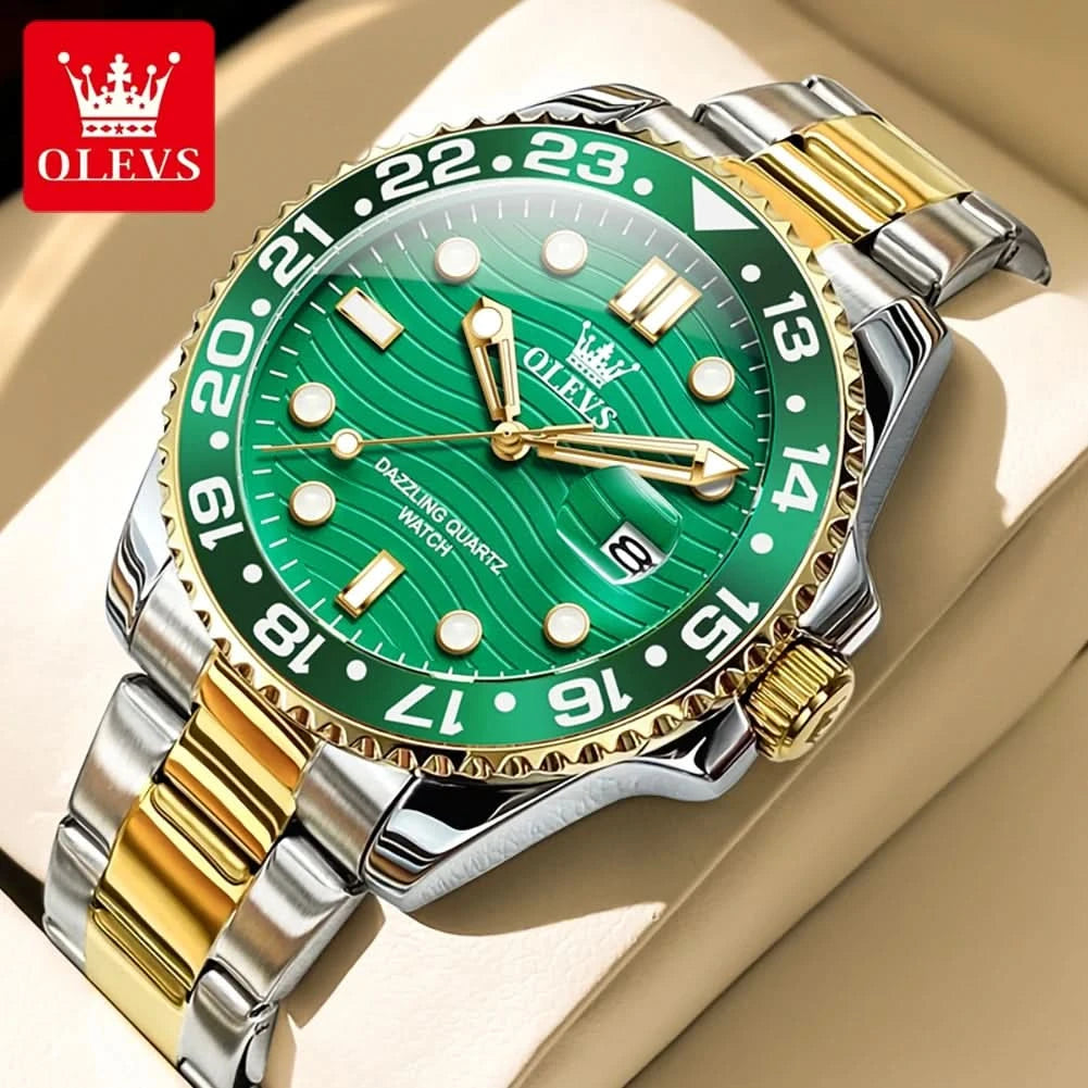OLEVS Original Brand High Fashion Men's watch WaterproofCalendar Quartz Watch for Male Luminous Stainless Steel Authentic Watch - M & M Global
