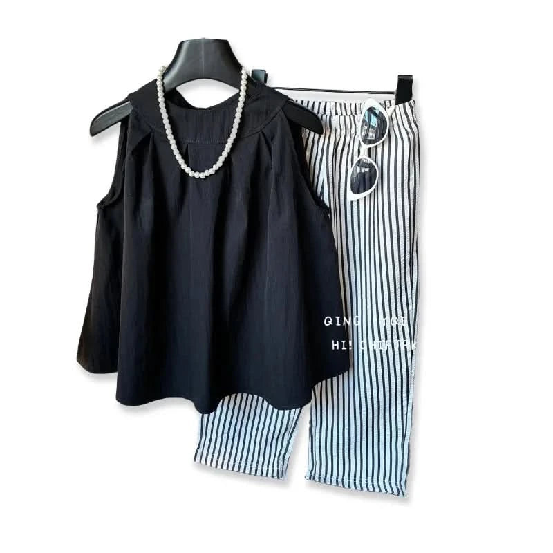 2PCS/set Vest+Striped Wide Leg Pants Summer Daily Simple Sleeveless Children's Clothing For 1 to 8 Years Old - M & M Global