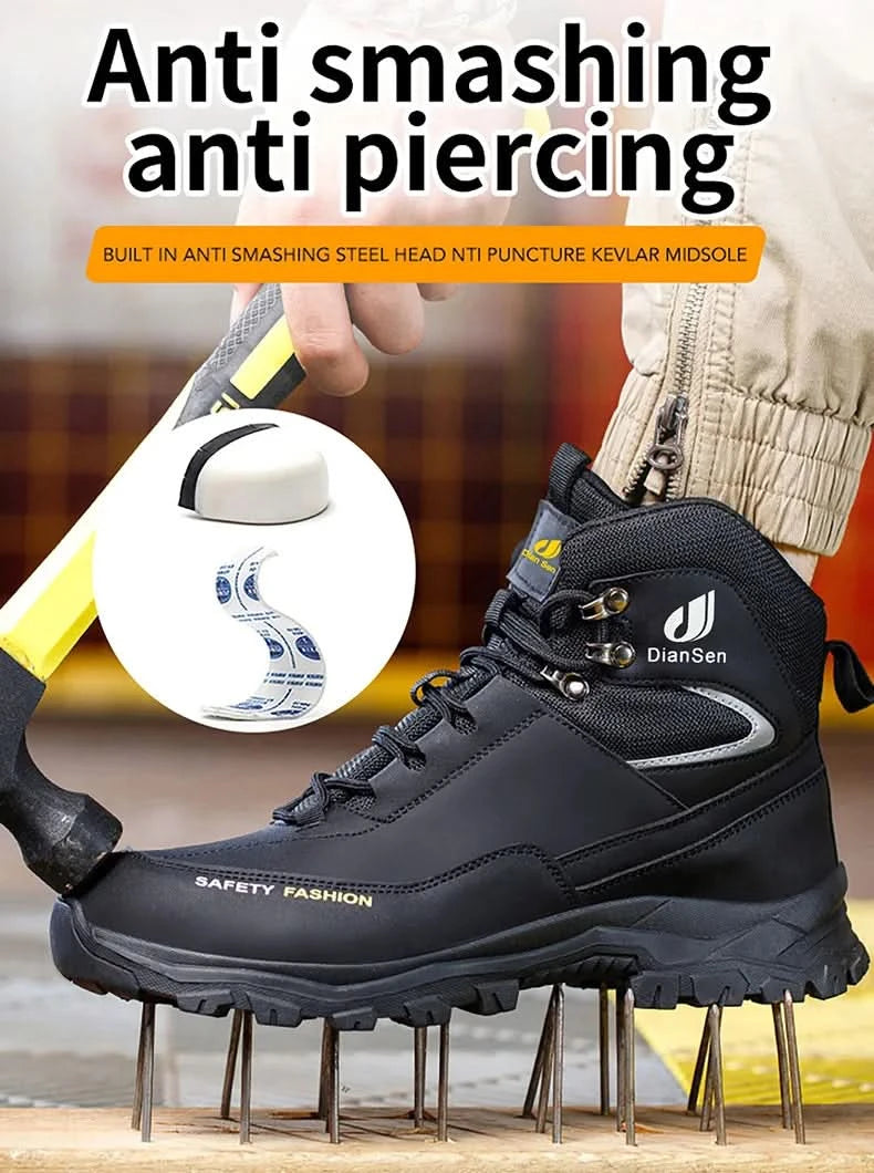 Mens Safety Shoes With Steel Toe Waterproof Boots Puncture Proof Anti-smash Mens Outdoor Work Sneakers Construction Work Shoes
