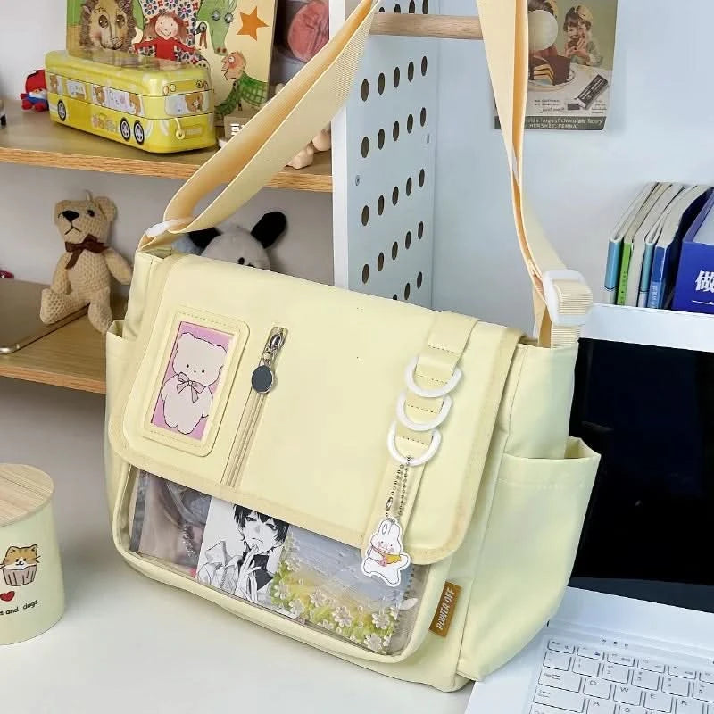 Y2K Japanese Harajuku School Bags for Teenage Girls New 2024 Transparent Itabag Crossbody Bag DIY Badges Display Plate Ita Bag - M & M Global