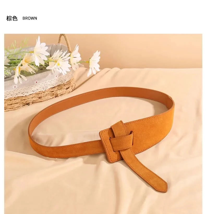 Knotted Belts for Women Belt Lady Waistband Soft Genuine Leather Suede Cowhide Waist Belt Straps Long Dress Coat Accessories - M & M Global