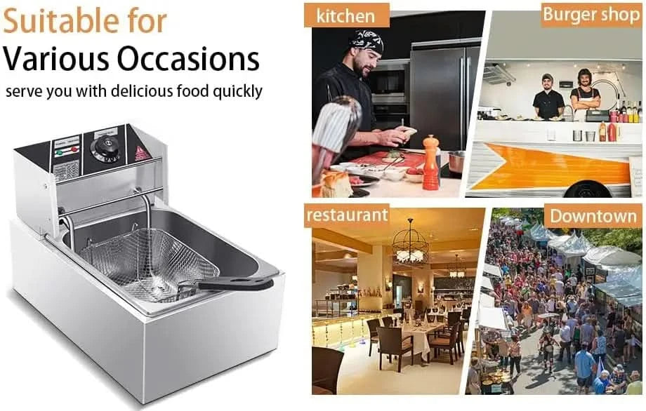 Heavy Duty Deep Fryer, 6.3QT/6L Stainless Steel Large Single-Cylinder Electric Fryers with Removable Basket and Professional Hea - M & M Global
