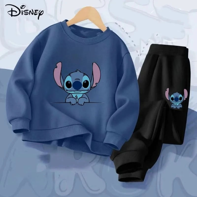 Spring Baby Girl Boy Clothes Set Children Disney Stitch Cartoon Print Sweatshirt Top and Pants Bottom 2Pieces Suit Kid Tracksuit - M & M Global