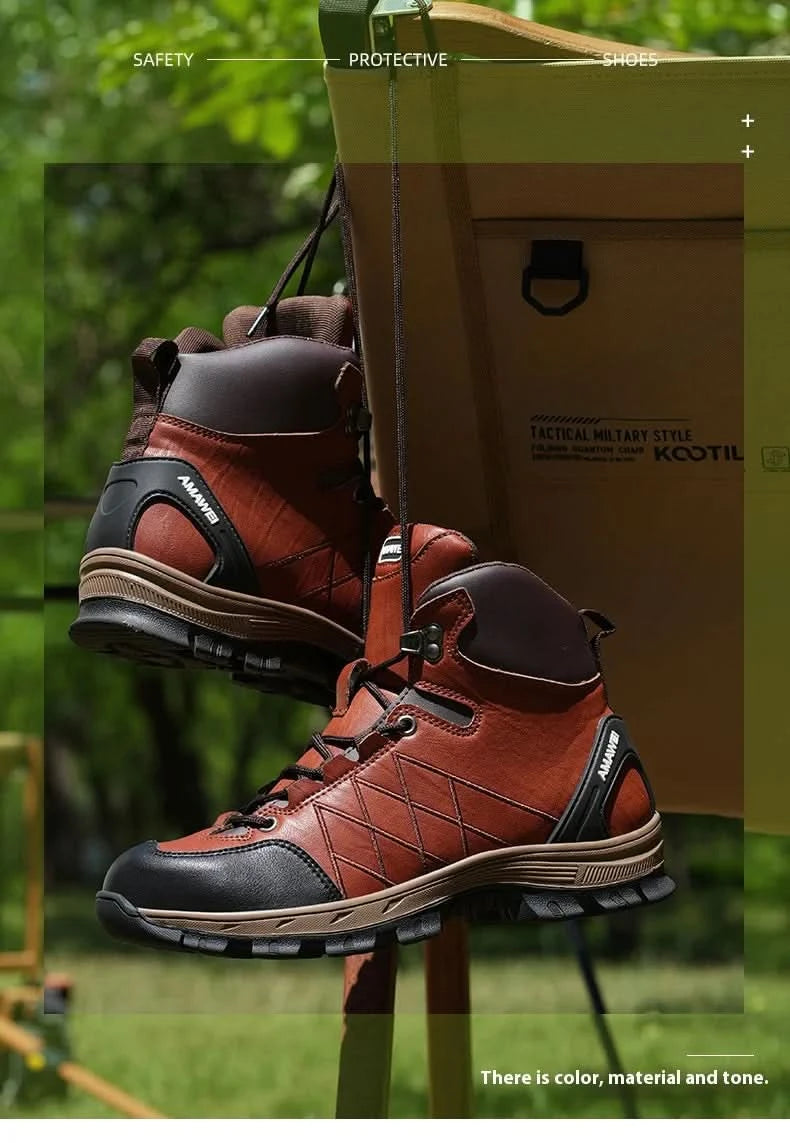 Men’s Steel Toe Work Shoes Widen Metatarsal Protection Puncture-Resistant Slip & Abrasion-Resistant Construction Work Shoes