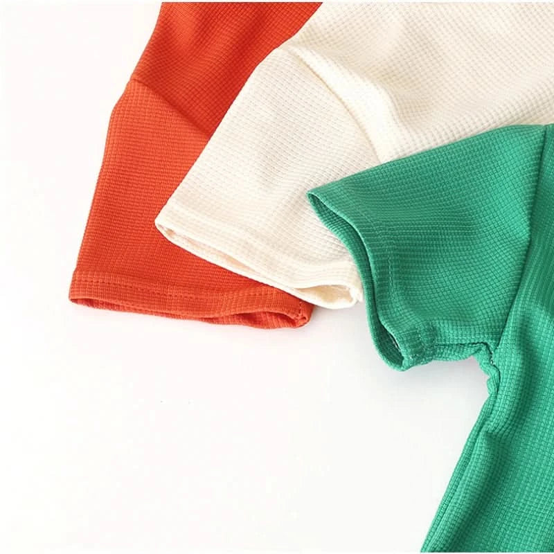 New Summer Children's Casual Set for Boys Girls Loose Short Sleeved Waffle Breathable and Comfortable Set - M & M Global