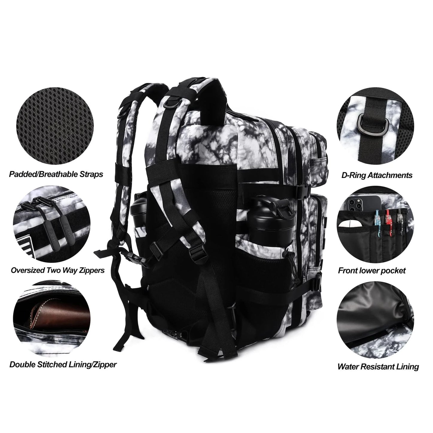 LHI 45L Tactical Backpack for Men and Women Large Athlete Gym Bag Outdoor Sports Hiking Survival Rucksack with Bottle Holder - M & M Global