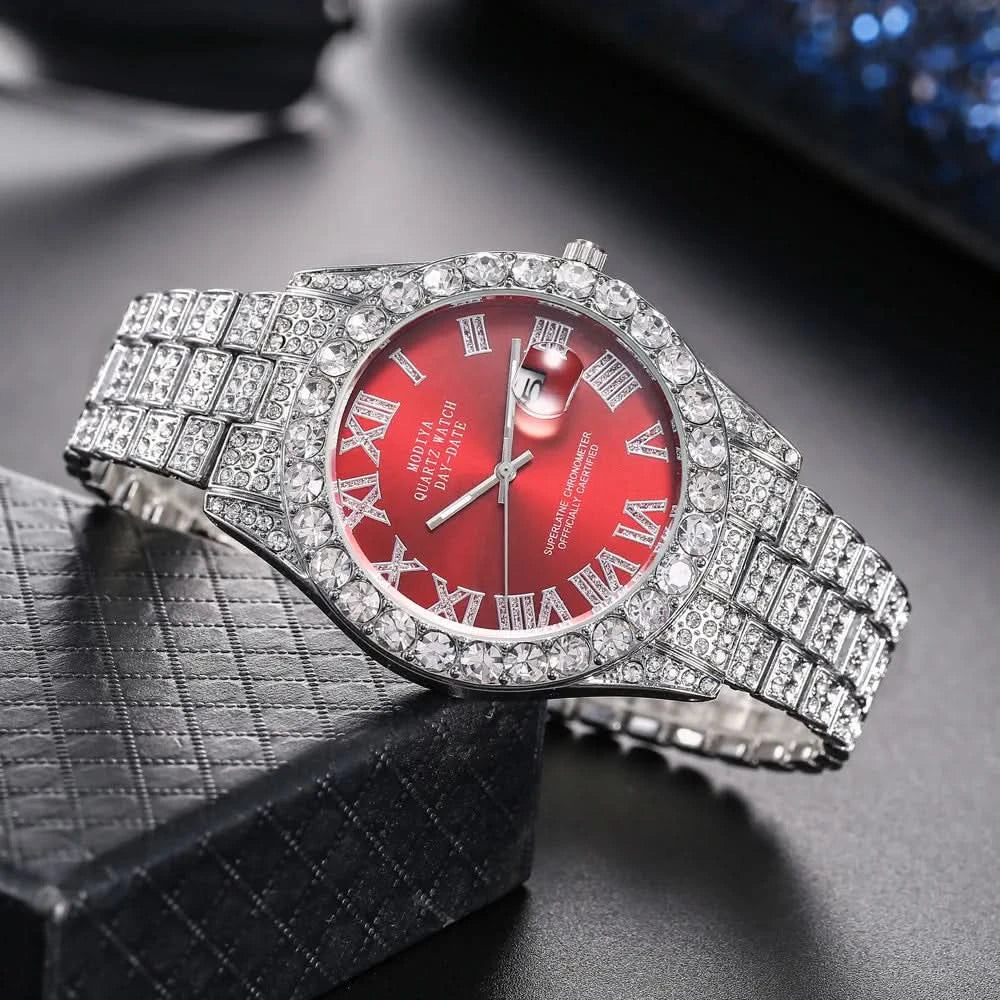 Hip Hop Iced Out Men Watch Full AAA Rhinestone Around Luxury Quartz Watches Round Clock Unisex Wrist Watch Gift For Boyfriend - M & M Global