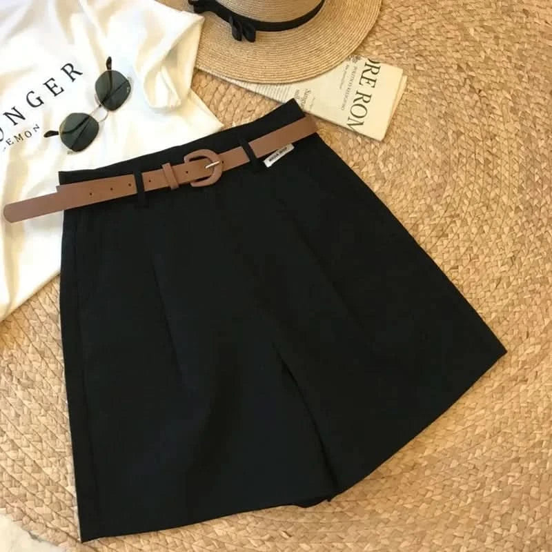 New Wide Leg Shorts for Women 2024 Summer Thin Cotton A Line Short Pants Office Lady Classic Loose Casual Zipper Women‘s Shorts - M & M Global