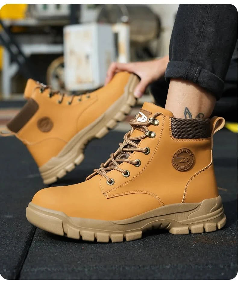 Mens Puncture-Proof Steel Toe Safety Boots Oil & Slip-Resistant Industrial Shoe Outdoor Work Shoes for Mechanics & Construction