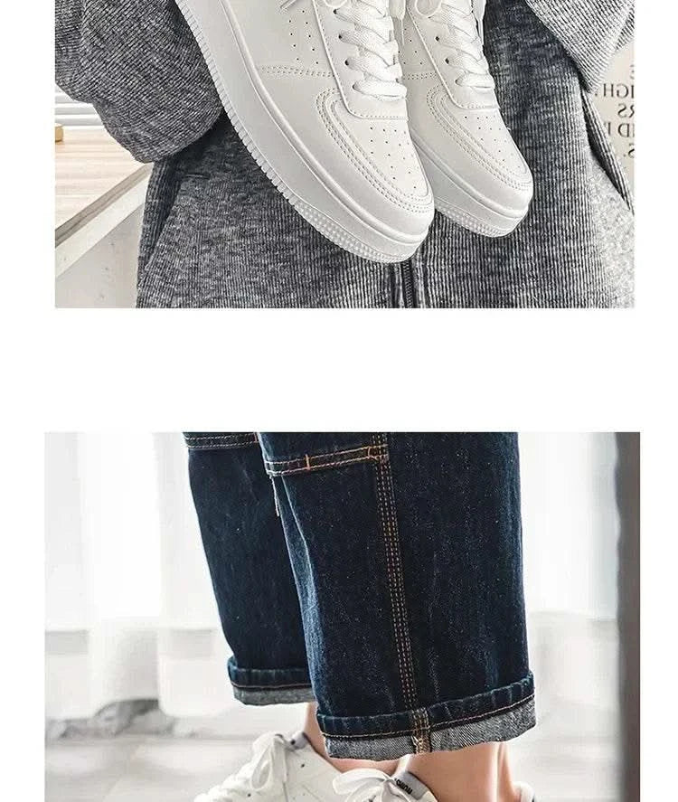 Casual Men's Sneakers Autumn 2025 New Style Winter Pure White Fiberglass Synthetic Lining Rubber Sole Unisex Leisure Shoes - M & M Global