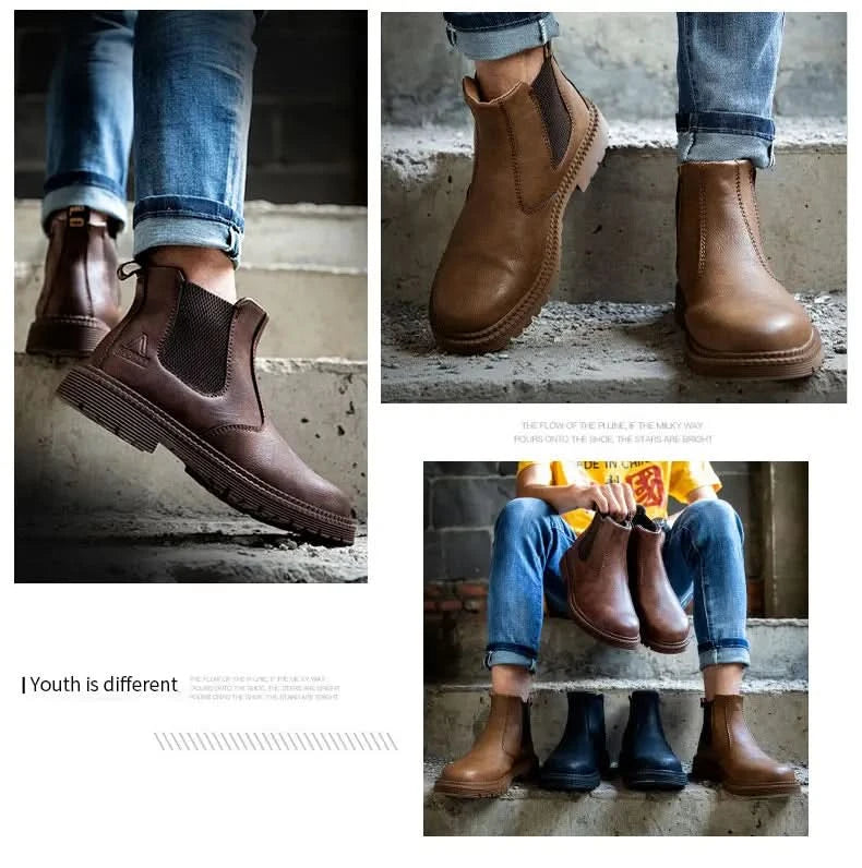 Industrial-Grade Steel Toe Boots Metatarsal Guard Triple Protection Men Work Boots Waterproof Construction Work Shoes Anti-smash