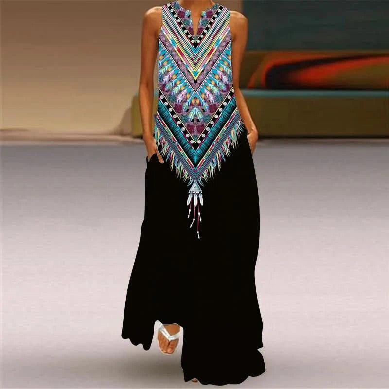 Lady Spring Summer Black Long Dress Sleeveless Red Petals Print Elegant Dresses For Women 2023 Party Beach Women Dress - M & M Global