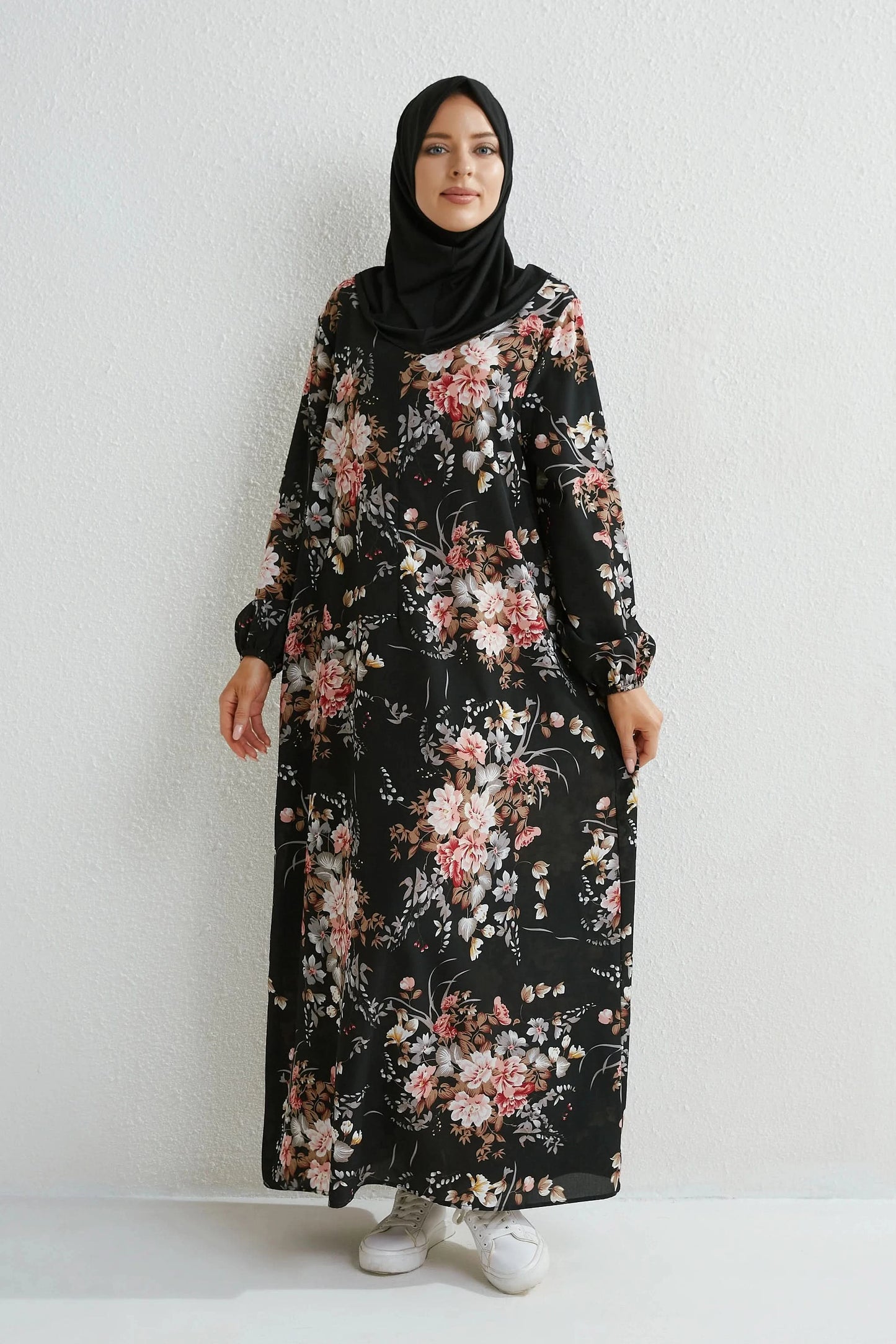 Muslim Dresses Women Maxi Dresses Mujer Vestidoes Female Loose Dresses Full Sleeve Printed Floral Casual Robe Long Dress - M & M Global