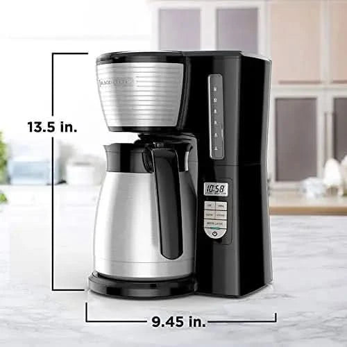 12-Cup Thermal Programmable Coffee maker, Brew Strength Selector, Auto-clean, Black and Silver - M & M Global