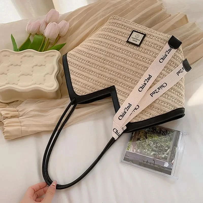 Straw Beach Bag Vintage Handmade Woven Shoulder Bag Raffia circle Rattan bags Bohemian Summer Vacation Casual Bags - M & M Global