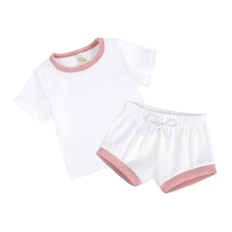 2025 New Style Baby Boy Clothes Sets For Children Kids Girls Clothes Ribbed Solid Cotton Short Sleeve Tee+Pants Toddler Clothing - M & M Global