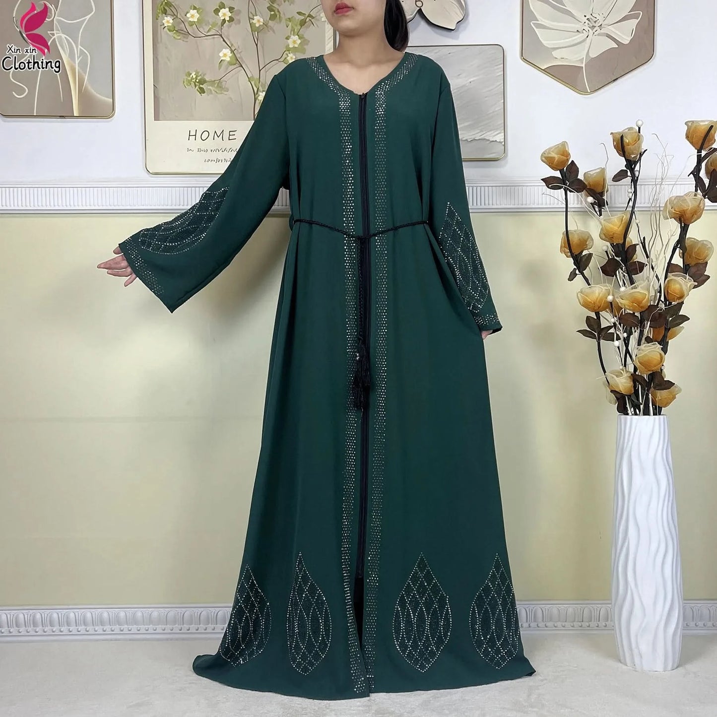 New Muslim Abayas For Women Long Sleeved Dress Dubai Lady Elegant Long Dress Islam Clothing African Abaya Loose Robe With Turban - M & M Global