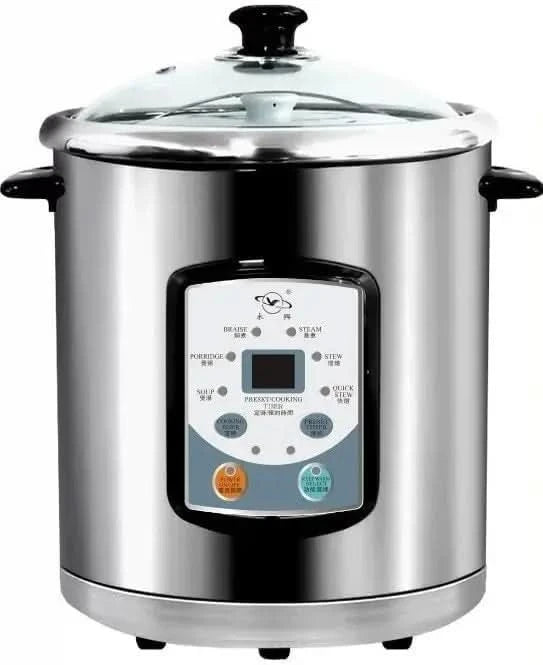 9L Electric Stew Cooker with Ceramic Water-Bath Insert, Stainless Steel Inner Pot, Dual Cooking Modes, 24H Timer, 7-Level Keep W - M & M Global