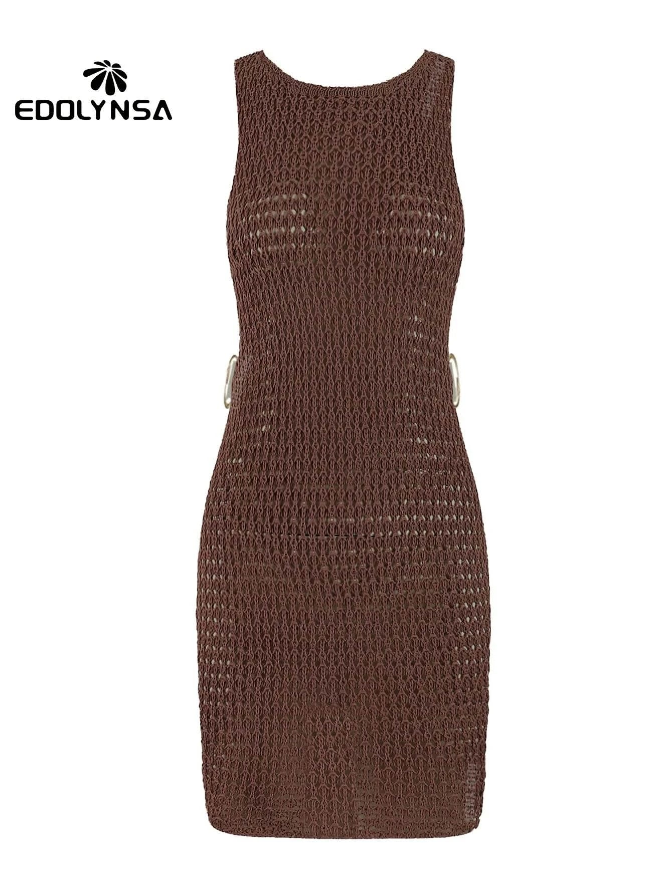2024 Summer Sexy One Neck Cut Out Circle Decoration Corset Slim Beach Mini Dress Women Seaside Beachwear Swimwear Cover Up A2796 - M & M Global