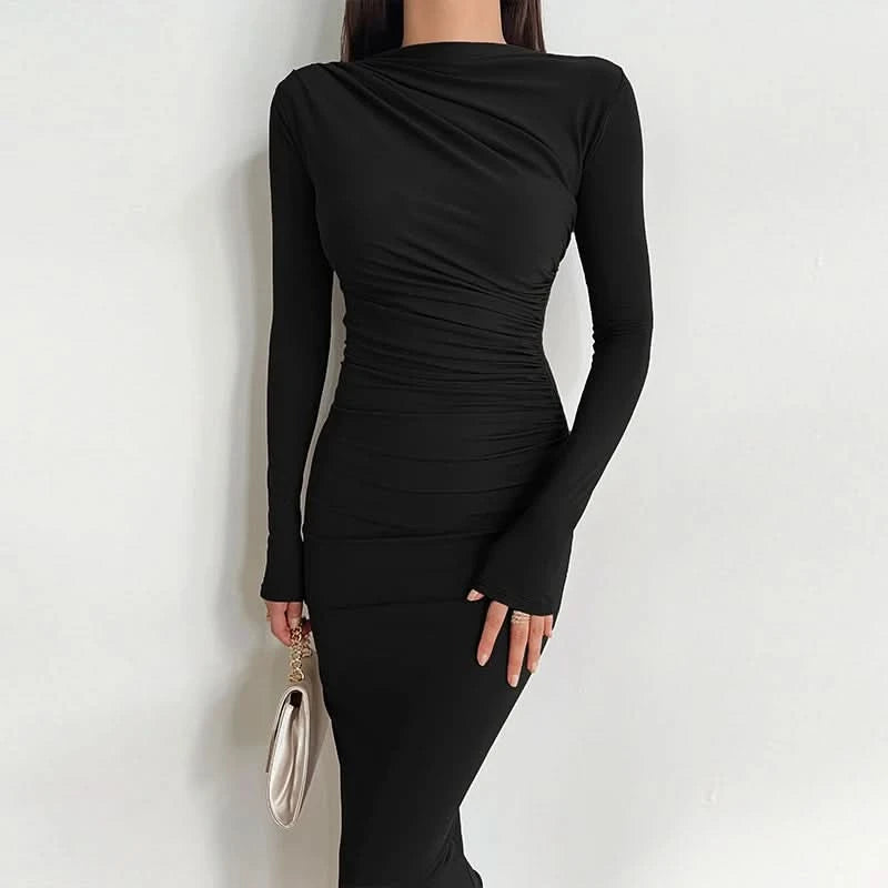 Hawthaw Women 2024 Spring Autumn Long Sleeve Party Club Evening Streetwear Bodycon Long Dress Wholesale Items For Business D3A14 - M & M Global