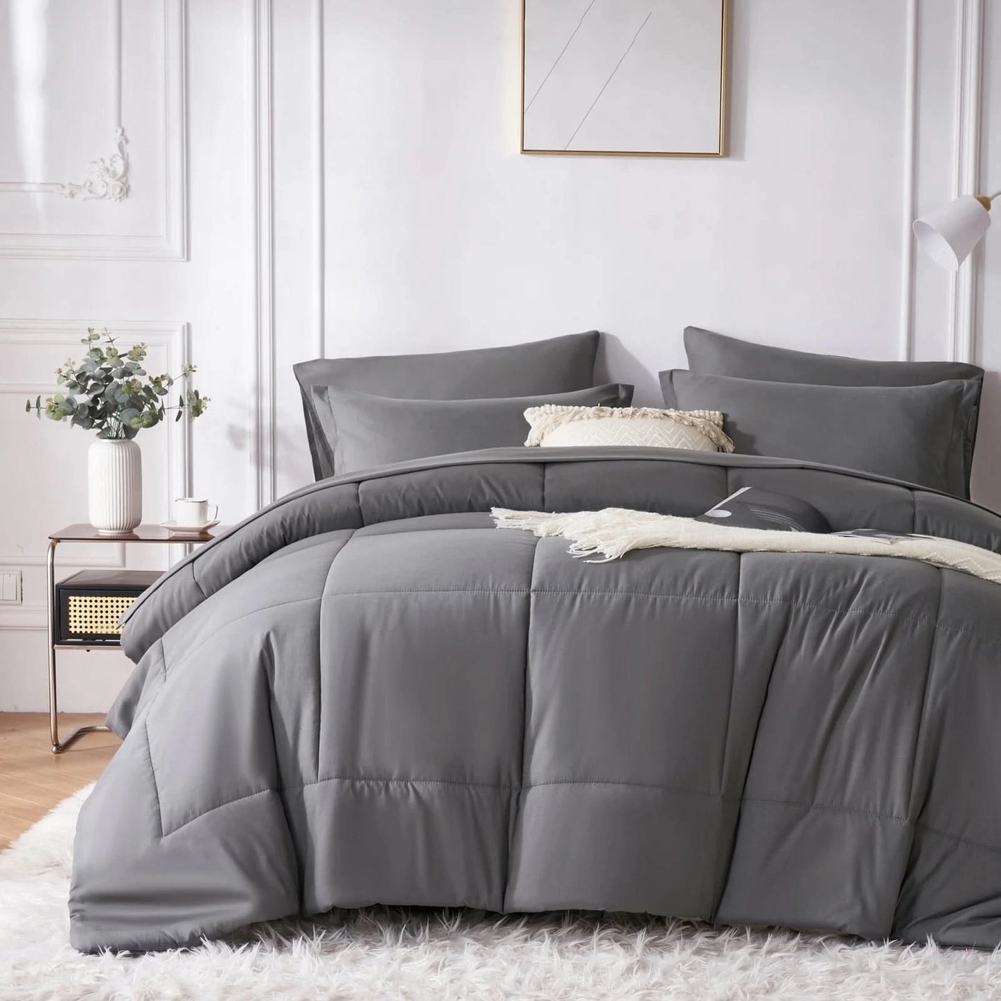 Gray comforter set on a bed in a bedroom with a white wall and
decorative elements.
Grid Bedding Set
Microfiber Comforter Set
Polyester Bed Set
All-Season Bedding
Checkered Comforter
Soft Breathable Bedding
Modern Bedding Design
Machine Washable Quilt
Bed-in-a-Bag Set
Durable Quilted Comforter
7-Piece Bedding Set
Twin Full Queen King Bedding
Minimalist Bedding Set
Lightweight Quilt Set
Vacuum Packed Bedding
Stylish Bedroom Decor
Gift Bedding for Teens
Bedding Set for Men and Women
Tatting