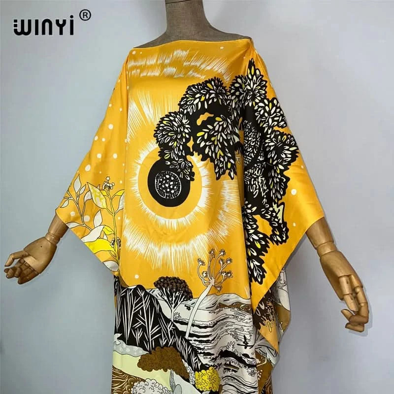 WINYI 2023 new Africa Fashion boho Popular printed twill Kaftan Maxi dress Summer Beach Bohemian Caftan long dress for lady - M & M Global