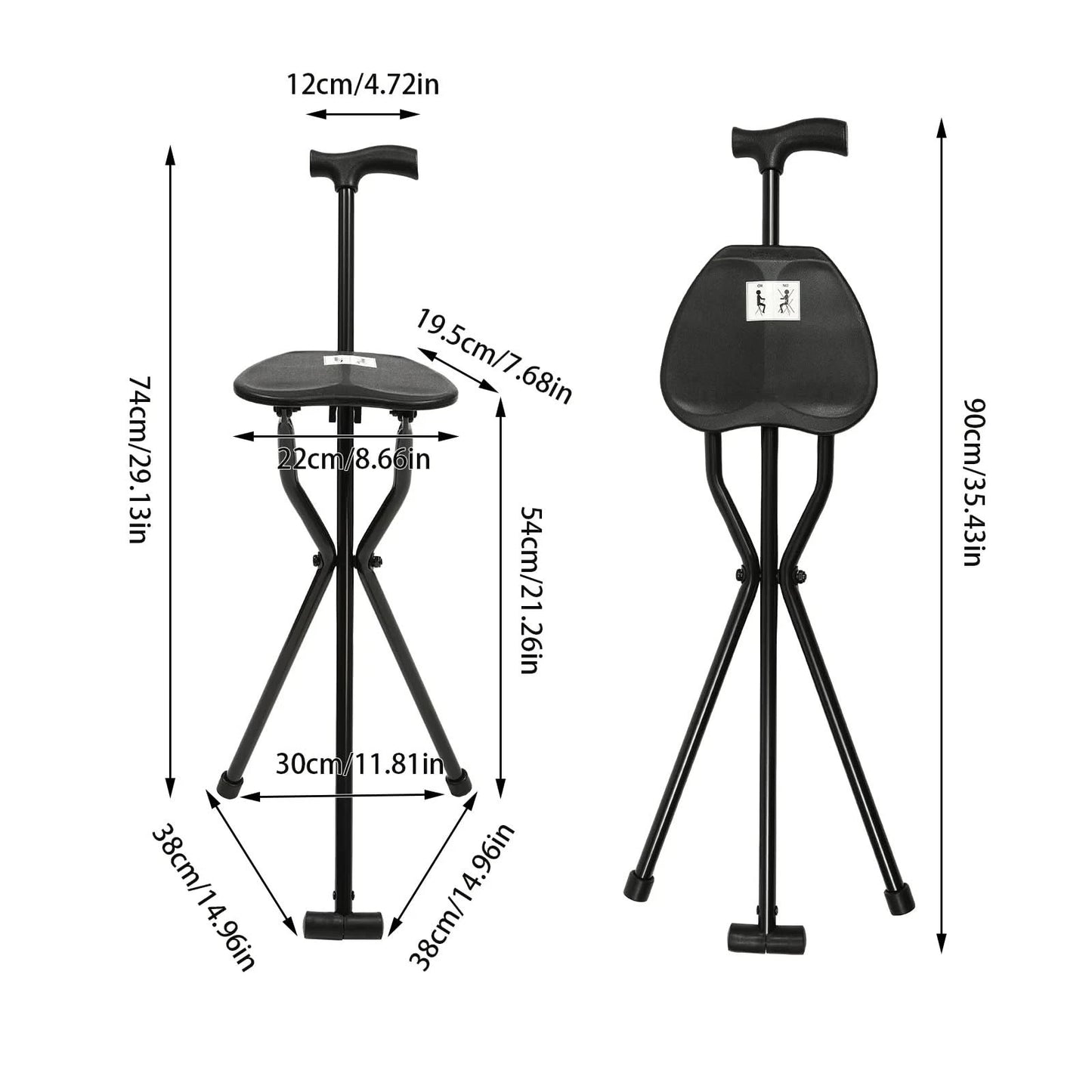 Portable Folding Cane with Seat Travel Cane Chair Walking Cane Walking Chair Walking Stick Walking Stool Load 249.12lbs Black