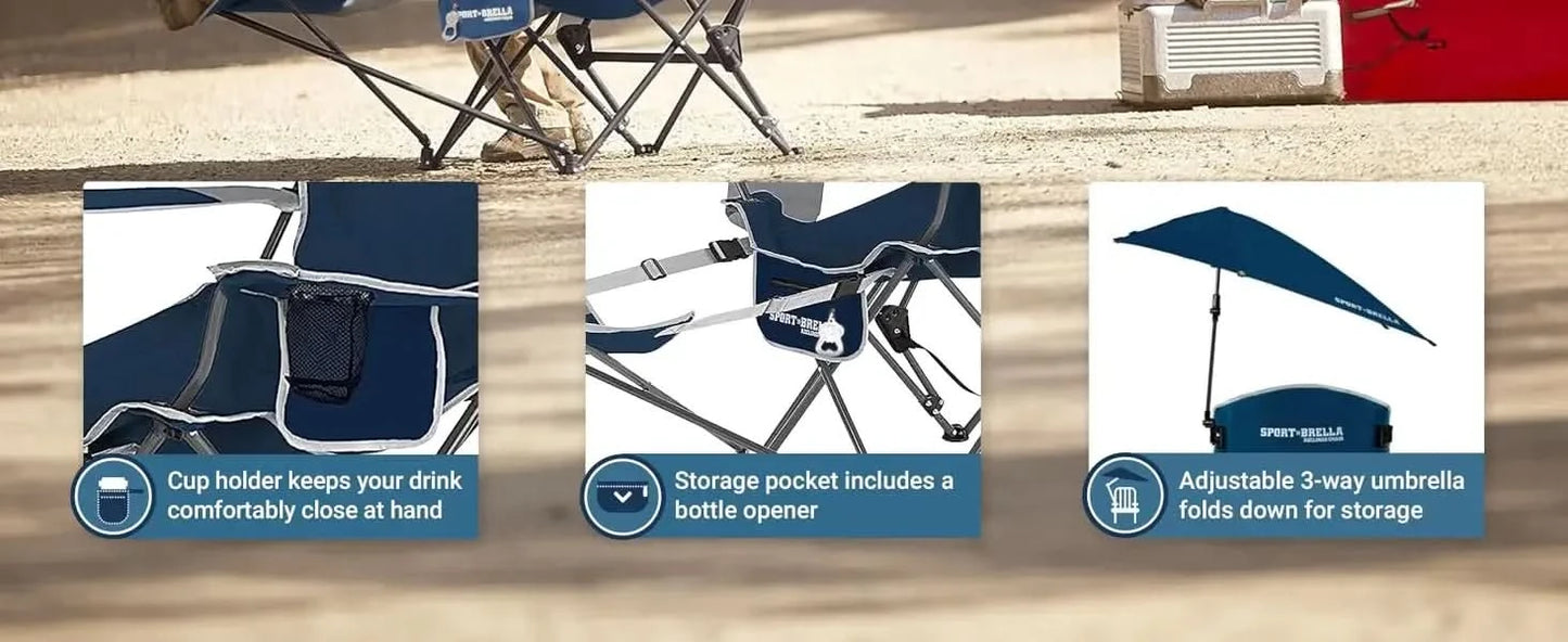 Reclining Beach Chair, 3-position adjustability with detachable detachable footrest lets, swiveling umbrella with UPF50+material