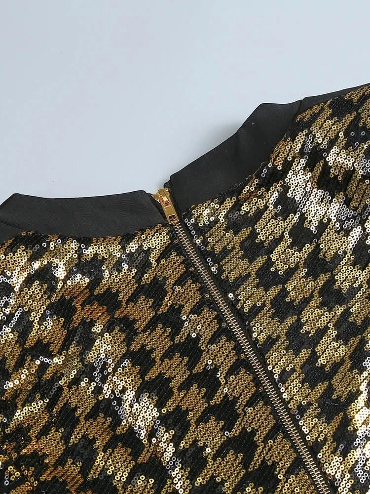 Sexy V Neck Bird Lattice Sequins Maxi Dress Women Black Gold Sequin Long Sleeves Bocycon Long Dress Runway Evening Party Gown - M & M Global