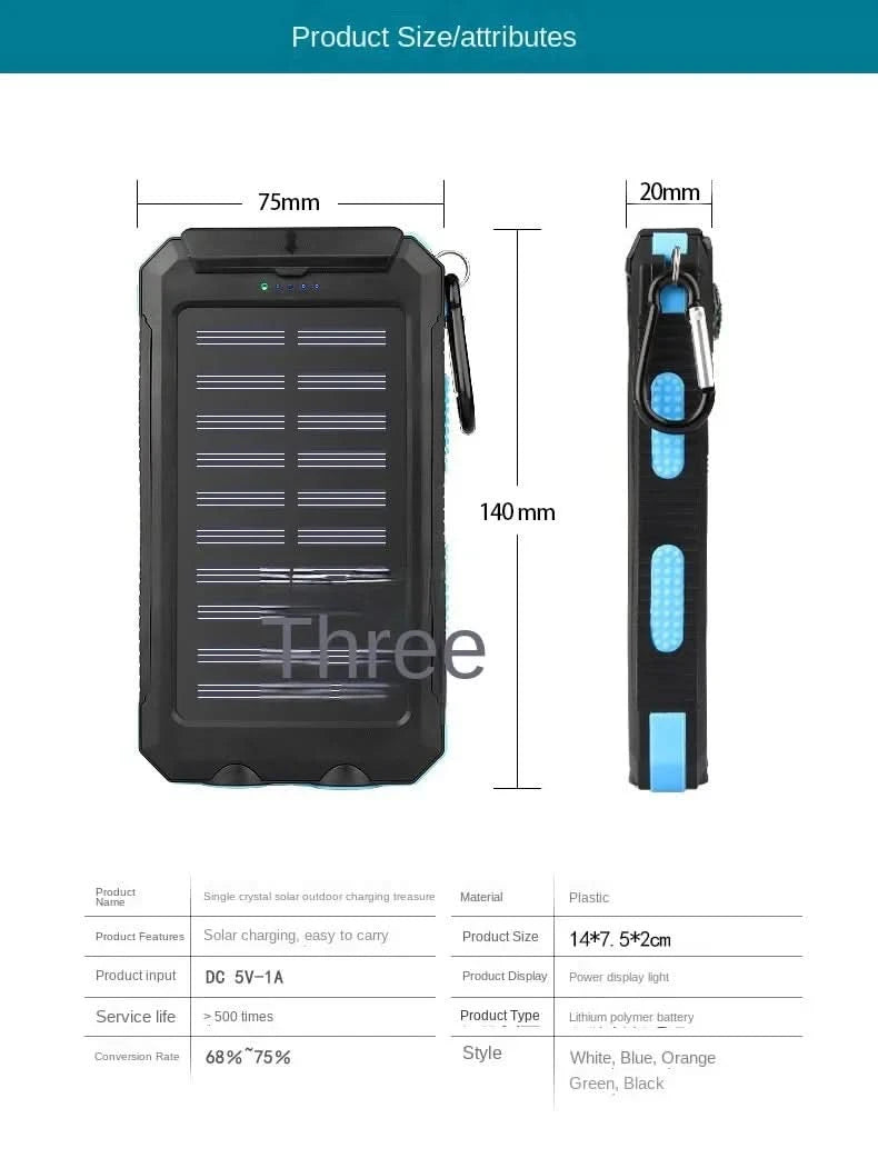BCAK Brand Power bank Outdoor 200000mAh Large Capacity Solar Power Bank Portable With Lanyard Compass External Battery Camping - M & M Global