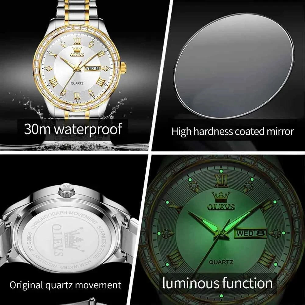 OLEVS 9906 Quartz Men's Watch Classic Fashion Men's Business Waterproof Stainless Steel Diamond dial Top Luxury Brand Men Watch - M & M Global