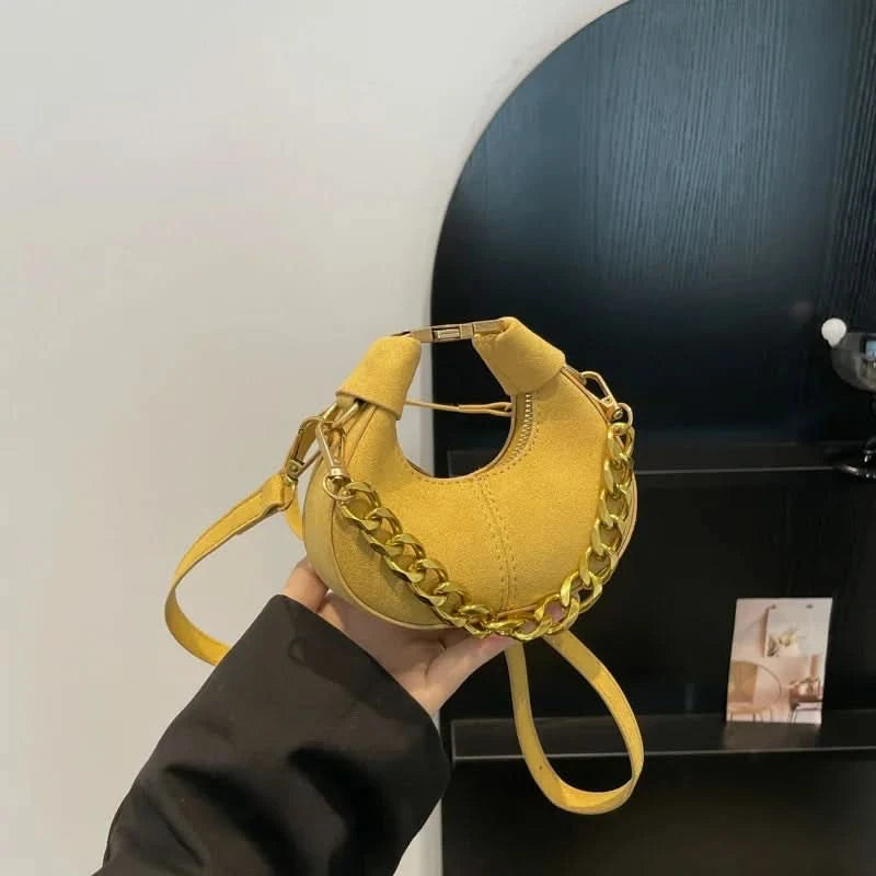 Mini Semicircle Saddle Crossbody Bag For Women Luxury Lemon Color Handbag Half Moon Bag Fashion Chain Lady Cross Body Bag - M & M Global