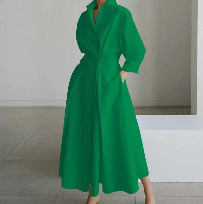 Autumn Dress Long Sleeve Dot Print Elegant Maxi Dresses For Women 2023 White Casual V Neck Shirt Party Long Dress Robe Femme - M & M Global