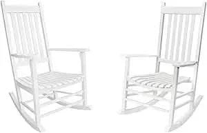 Outdoor Rocking Chair Set, Wood Porch Rocker, 2 Wooden Rocking Chair With Outdoor Side Table, Perfect for Indoor or Outdoor, All