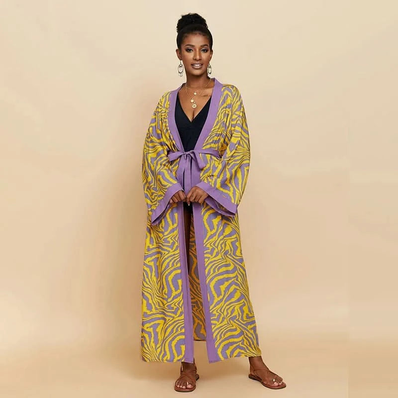 Para Praia Kimono Beach Robe 9 Colors Bikini Cover Ups Beachwear Femme Long Dress Sarong Women Loose Cardigan Swimsuit Covers - M & M Global