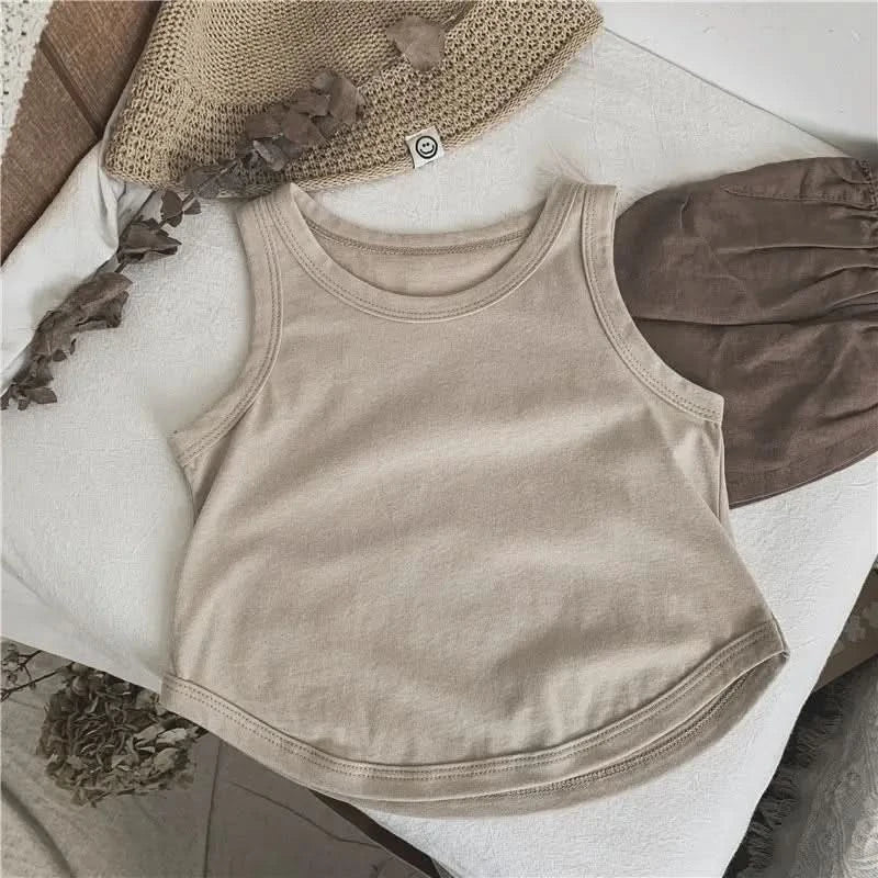 Korean Glutinous Kids Boys Tank Top Cotton Solid Round Collar Infant Babys Boy Vest Tees Thin Cool Sleeveless Tops For 1-6Y Boys - M & M Global