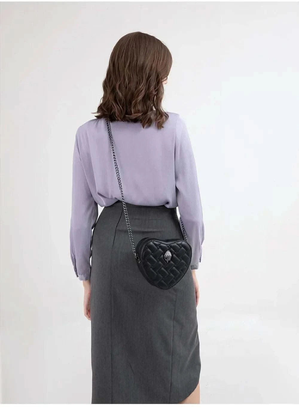 2024 Women's Heart-Shaped Herringbone Crossbody Bag with Eagle and Bird Head Shoulder Bag Chain Purse - M & M Global