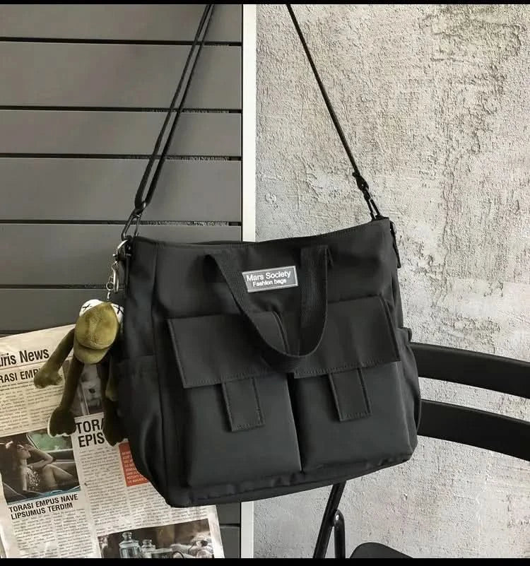 Waterproof Shoulder Bag Women's Multi Pocket Nylon Messenger Bag Preppy Canvas Handbag Women - M & M Global