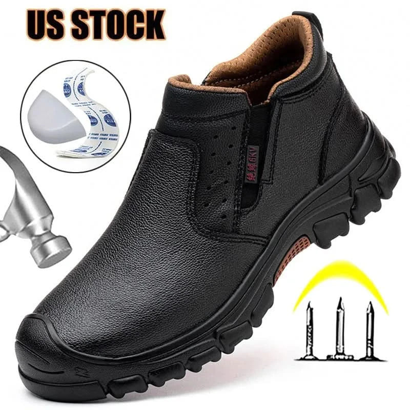 Mens Work Boots Composite Toe Safety Footwear Metatarsal Guard Puncture-Proof Construction Work Shoes Anti-Slip Rubber Outsole