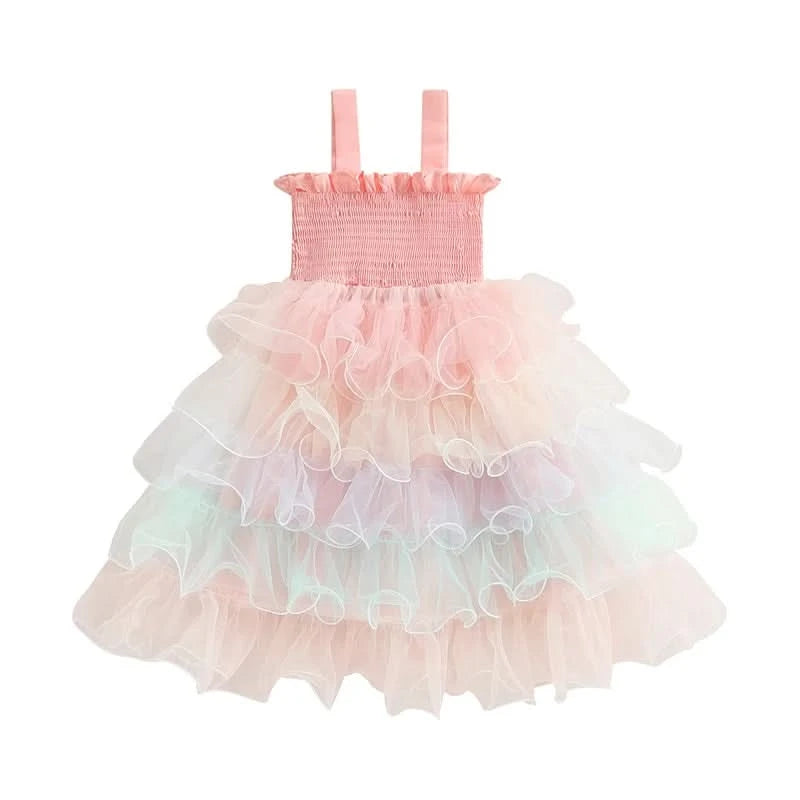 Lioraitiin Baby Kids Girl s Slip Dress Casual Sleeveless Contrast Color Layered Summer A-line Dress Tulle Princess Dress - M & M Global