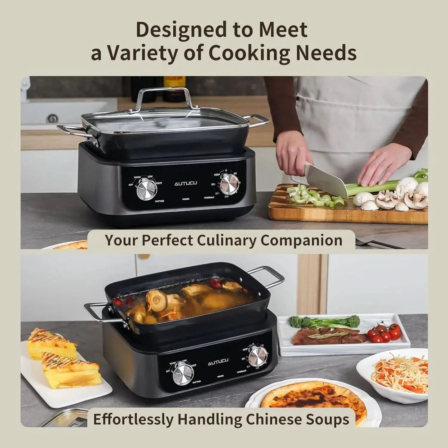 N61NA Nonstick Slow Cooker 7-Quart - PFOA-Free Ceramic-coated, 3 Heat Settings & Timer - Dishwasher & Oven Safe Pot for Effortle - M & M Global
