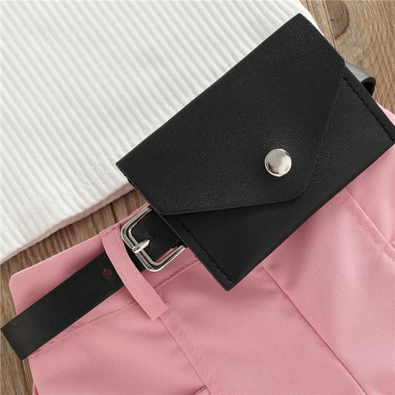 1-5 Years Infant Girl Casual Set Tanks Tops + Shorts + Waist Bag Pockets Decoration Casual Style Girls Summer Clothing Set - M & M Global