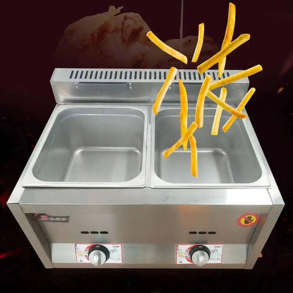 12 Liter Dual Tanks Commercial Stainless Steel Deep Fryer High Capacity Professional Gas Countertop Kitchen Frying Machine for F - M & M Global