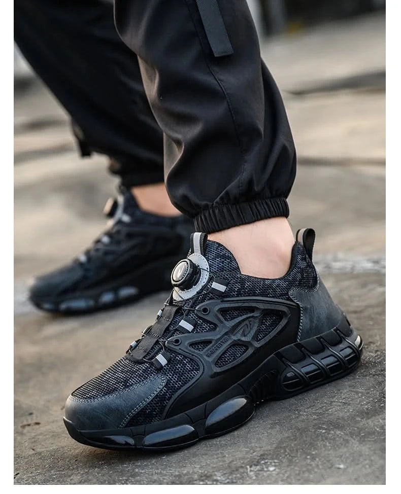 Slack-stab-proof work shoes with elastic buttons and lace-up