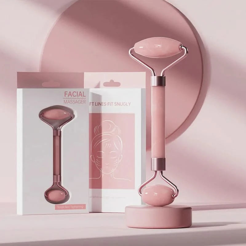 Face And Neck Massager Roller and Guasha Board Resin Non-rose Crystal Jade Roller Beauty Double-ended Massage Skincare Tools - M & M Global