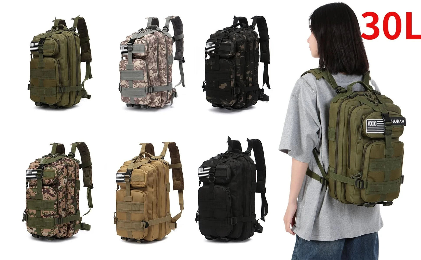 30L/50L 1000D Nylon Waterproof Trekking Fishing Hunting Bag Backpack Outdoor Rucksacks Tactical Sports Camping Hiking - M & M Global
