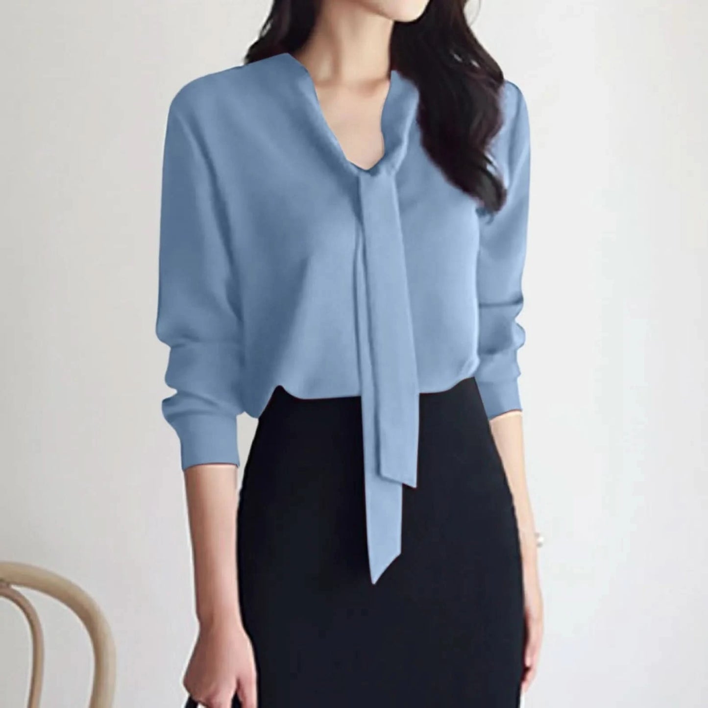 Female Elegant Shirt Women's Solid Color Long Sleeve Business Bow Ribbon Blouse Women Slimming Senior Sense Tunic Tops for Work - M & M Global